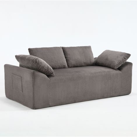 Divano doppio senza braccioli in tessuto marrone grigio, seduta profonda, 2 posti, 170 x 86 x 60 cm (1/5)