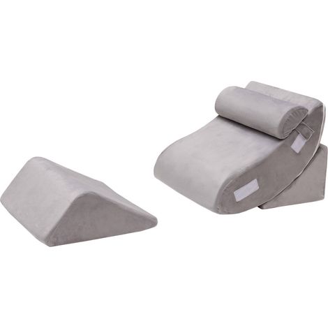 Ensemble de 4 coussins cale-lit gris en mousse à mémoire avec housses zippées et soutien modulable pour lit canapé et sol (1/5)