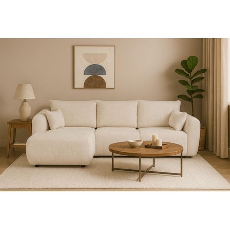 Ecksofa mit Schlaffunktion RUDEN Sofa in Stoff Bello Creme Ottomane Links (1/5)