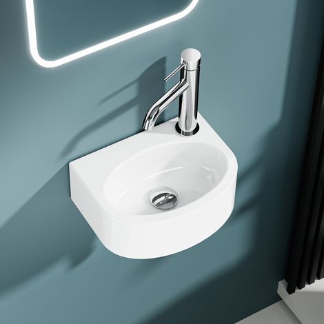 DILECI - Vasque lave-mains murale sortie droite petit format en céramique blanc (3023cm) - LINO (1/5)