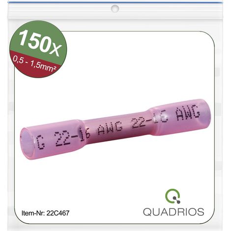 Quadrios 22C467 Stoßverbinder mit Schrumpfschlauch 0.5 mm² 1.5 mm² Vollisoliert Rot 1 Set
