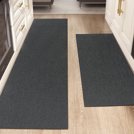 Tapis de Cuisine Antidérapant Lavable 43x120cm+43x240cm, 4mm Mince Tissé Tapis de Cuisine Runner, Absorbent Facile à Nettoyer Tapis de Sol pour Devant l'évier, Couloir, Gris (1/5)