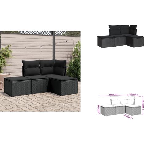 4-tlg. Garten-Sofagarnitur mit Kissen Schwarz Poly Rattan - Gartenmöbel Set - PE-Rattan Möbel - Outdoor Sofa - Lounge Set - Esszimmergarnitur (1/3)