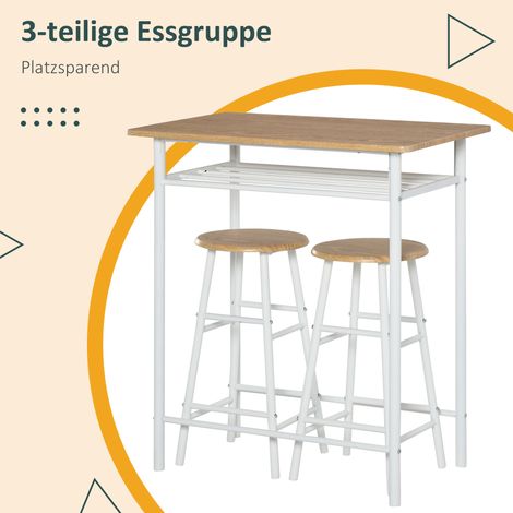 Ensemble bar HOMCOM avec 2 tabourets, table de comptoir blanche, set repas avec étagère, table à manger pour cuisine ou salle à manger (1/4)