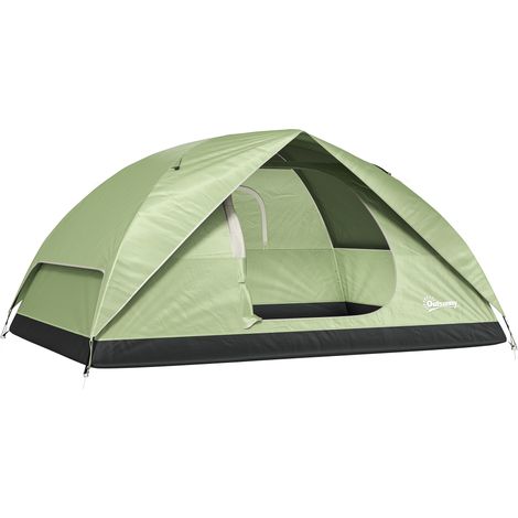 Tienda de campaña familiar para 3 personas, tienda tipo domo para senderismo con impermeabilidad de 3000 mm, con puerto de carga, bolsillos, gancho para linterna y bolsa de transporte, color verde