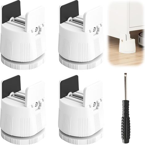 4 Pièces Rehausseurs de Meubles Ajustables 6-8 cm, Rehausseurs de Lit avec Pince à Vis pour Largeur 10-50mm, Rehausseurs pour Canapé, Lit, Table, Chaise, Antirouille et Antidérapant (Blanc) (1/5)