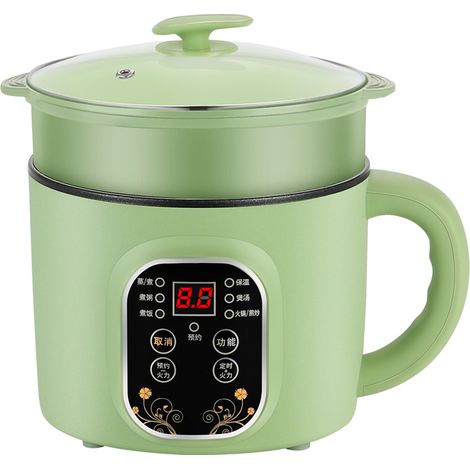 Casserole électrique verte avec cuiseur vapeur, petit puissance, mijoteuse intelligente pour dortoir cuisine, fiche CN 220V