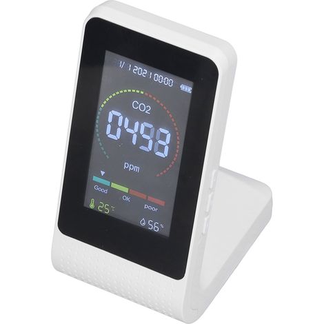 Moniteur de qualité de l'air CO2 blanc, affichage numérique LED, écran LCD rétroéclairé, détecteur de température, d'humidité et de COVT (1/5)