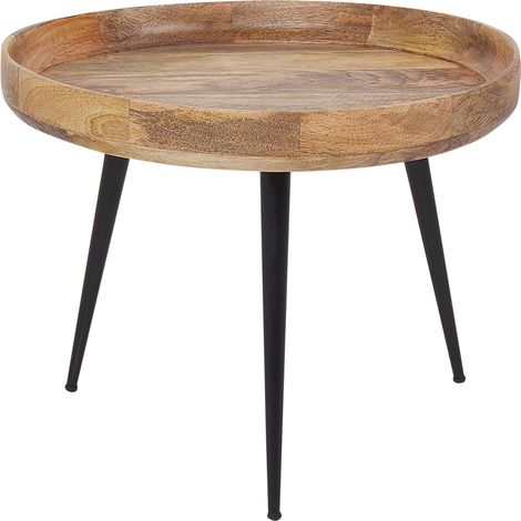 Tavolino da caffè piano in legno di mango chiaro e base in metallo nero Edna
