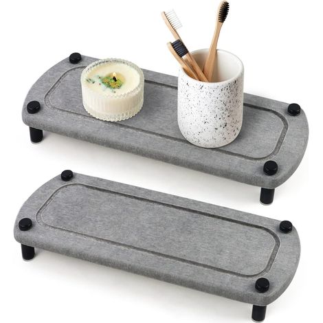 2 Stück Diatomeen-Erde Seifenablage, Schnelltrocknend für Waschbecken, Badezimmer & Küche, Steintrockenhalter für Schwamm, Seife, Bürste, Spülschwamm (2er Set) (1/5)