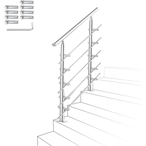 SWANEW Treppengeländer Edelstahl Geländer Balkongeländer Ø 42mm für Innen und Außen Garten Treppenhaus 150 cm 5 Querstäbe