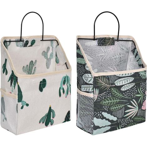 2 Pièces Sac de Rangement Suspendu Mural, Panier de Rangement en Coton et Lin avec Crochet, Motif Cactus et Plantes, Organisateur pour Porte, Vestiaire, Salle de Bain, Cuisine, Campeurs (1/5)