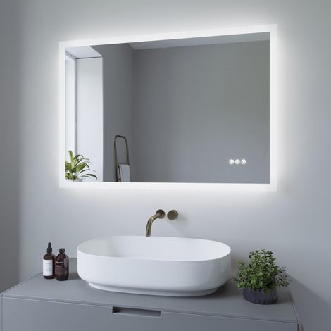 LED Badspiegel mit Beleuchtung 100x70 cm Badezimmerspiegel mit Beschlagfrei, 3 Lichtfarbe Warmweiß/Neutralweiß/Kaltweiß, Touch Sensor Wandspiegel (1/5)