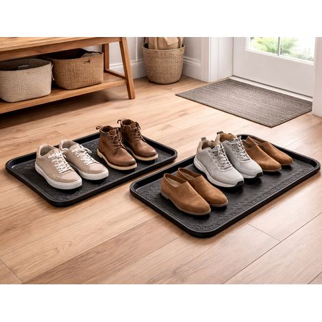 2er Schuhablage mit erhöhtem Rand wasserfest 40x60cm Schwarz-MDM1033-Schwarz-2er