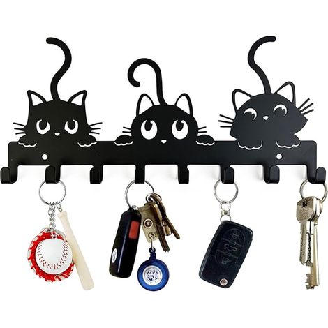 Wandmontierter Schlüsselhalter – Schlüsselbrett – Schlüsselschrank – 8 Haken – Türrahmen-Schlüsselorganizer – Schwarz – Metall (1/5)