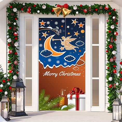 Nouvelle décoration de porte adhésive pour Noël, tissu à suspendre, toile de fond pour décoration de fête, tapisserie pour porte de chambre, largeur de porte - SDMT-091 - 110180cm