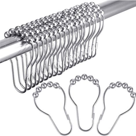 Ensemble de 12 anneaux de rideau de douche en acier inoxydable, 70 x 40 mm, avec système coulissant (argent) (1/5)