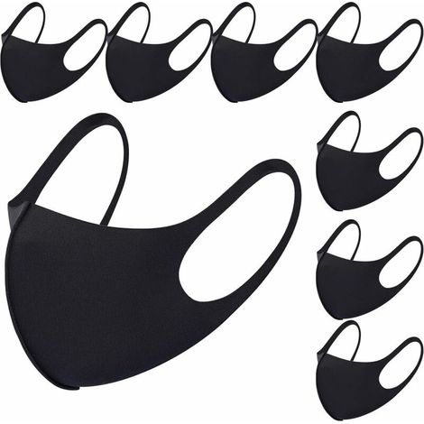 Masque facial en tissu respirant, avec boucles d'oreilles, réutilisable, doux, lavable, durable pour un usage quotidien public, noir, noir (1/5)