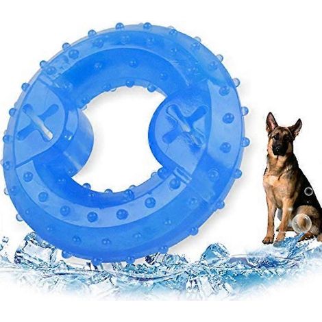 Juguete refrescante para perros, anillo azul con textura de puntos en relieve, juguete masticable para la dentición de cachorros, ideal para aliviar el calor del verano. (1/5)
