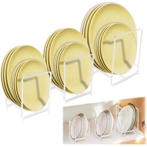 Lot 3 Support Assiette Métal Rangement Placard Poignée Assiettes Couvercles Casserole (White) (1/5)