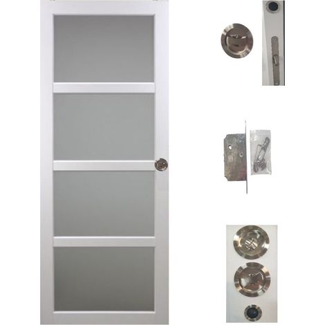 Porte Coulissante Tana Blanc Vitrée H204 X L63 Cm, Serrure Condamnation Gd Menuiseries