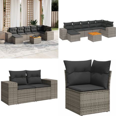 8-tlg. Garten-Sofagarnitur mit Kissen Grau Poly Rattan - Gartenmöbel Set - PE-Rattan Möbel - Outdoor Lounge - Esstisch - Sofasatz - Home & Living (1/5)