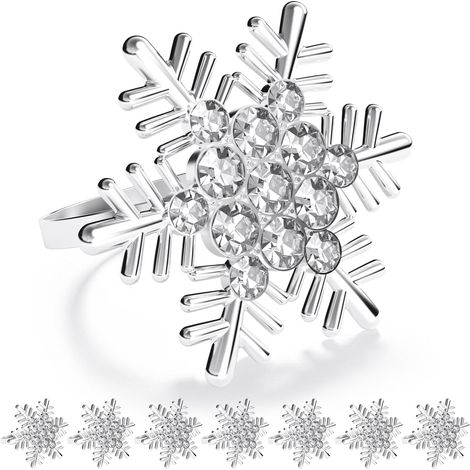 Anneau De Serviette - Flocon De Neige En Argent - Décoration De Table Rustique Pour Mariage Fêtes De Fin D'Année Réveillon De Noël Dîner Familial - Lot De 8 (1/5)