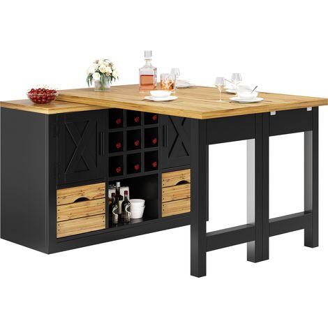 CHICFURN Table à manger extensible avec buffet pivotant 360°, rangement généreux, plateau rotatif, noir, MDF, pour cuisine, salon et petits espaces facilement (1/5)