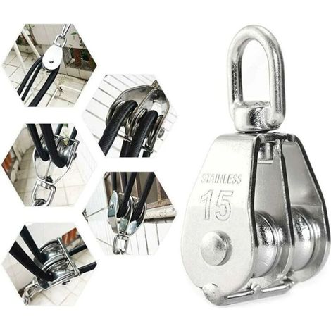 (Argent) M15 Stainless Steel Double Swivel Pulley - 1x Lifting Pulley - pour le levage de cordes sur les bateaux ou les yachts