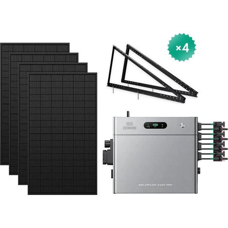 Zendure SolarFlow 2400 Pro Set – 2400W Balkonkraftwerk Speicher mit 4×500W bifaziale Solarmodule + 4 Paar Bodenständer (4 MPPT, 3000W PV-Eingang, 2400W AC-Ausgang, 2,4 kWh Basisakku, IP65)
