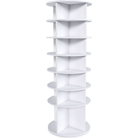 Étagère à chaussures tournante 7 niveaux en PVC blanc, 360° rotative, capacité 28 paires, avec base surélevée pour bottes, 60 x 60 x 184 cm (1/5)
