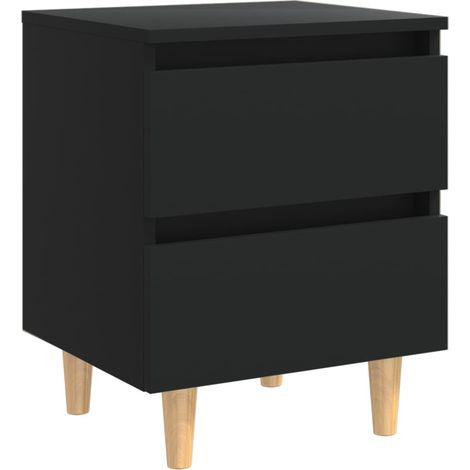 INLIFE Tables de chevet avec pieds en pin 2 pcs Noir 40x35x50 cm (1/5)
