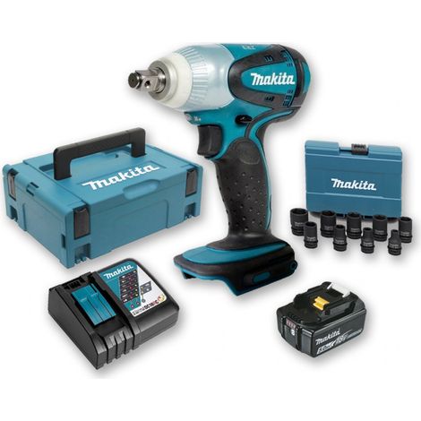 Boulonneuse à chocs 18V 230Nm 1/2" DTW251 avec 1 batterie 5Ah + Coffret 9 douilles + coffret MAKITA (1/4)