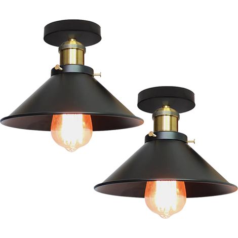Lot de 2 plafonniers de style industriel, lustres rétro en métal, suspensions LED, plafonniers de haute qualité, φ22 cm (blanc et doré) (1/5)