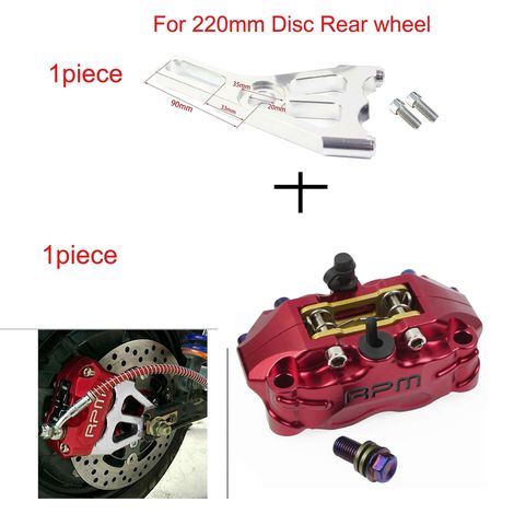 Étrier de frein à disque pour moto, 200 mm/220 mm, avant/arrière, 4 pistons, montage radial, vitesse de rotation de 82 mm, pour scooter RSZ, Jog, Dirt Pit Bike, Grom - Support en C rouge 220 (1/5)
