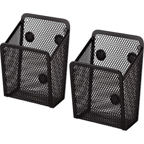 Boîte de rangement magnétique de bureau, boîte de rangement en maille métallique, porte-stylo, étagère à sucre, aimant pour tableau blanc, lot de 2 (1/5)