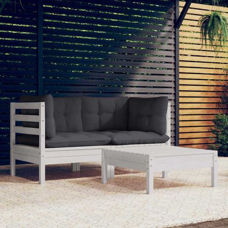 Salon de jardin 3 pcs Ensemble Table et Chaise de Jardin - avec coussins anthracite Bois de pin BV950411 - BonneVie (1/5)