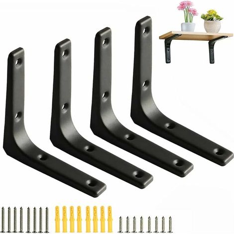 Équerre de fixation murale à angle droit avec vis pour étagère de cuisine ou de magasin, support mural à 90 degrés, lot de 4 (noir, simple (200x150))