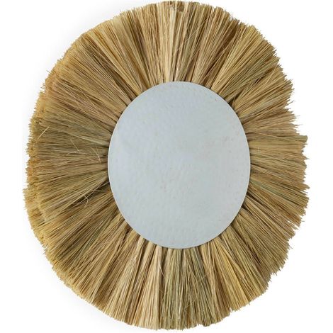 Applique ronde herbe de mer et métal - blanc vieilli et naturel (1/4)