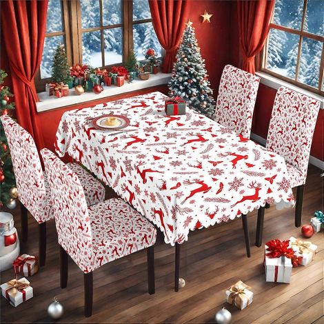 Nappe de Noël, housse de chaise décorative neuve, housse de dossier élastique de Noël, ensemble nappe de Noël et housse de chaise TC-205 (1/4)