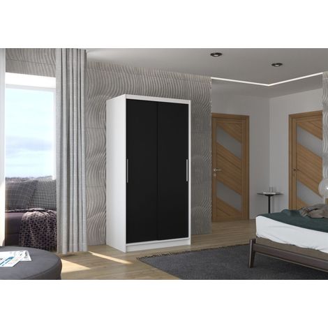 Schiebetürenschrank Schrank Nr.115 in Weiß- Schwarz matt 100x200x58 cm (1/3)
