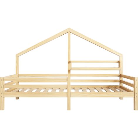 Hausbett Kinderbett mit Ablageregal 90 x 200 cm Naturholz (1/5)