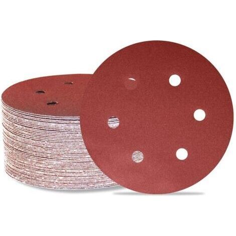 Lot de 50 disques de ponçage 150 mm 6 trous Grain 120 Papier abrasif Orbital aléatoire pour travail du bois, automobile, métal (1/5)