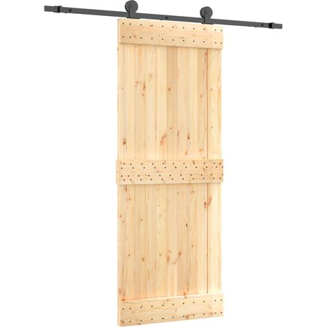 Sliding Door Natural and Black 80 x 210 cm Solid Pine Wood vidaXL (1/5)