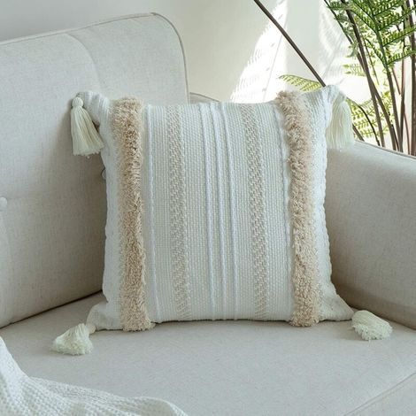 Housses de coussin modernes - Simples et géométriques - Tricotées - Décoratives - Beige - Pour canapé et salon (1/5)