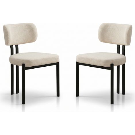 Lot de 2 chaises de salle à manger Hira - Tissu Bouclette Blanc Cassé / Pieds Noirs (1/5)
