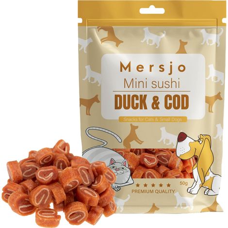 Katzenleckerli – Mini-Sushi mit Ente und Kabeljau (50 g)