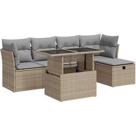 Ensemble de Meubles de Jardin en Rotin 6 Pièces avec Coussins Beiges (1/5)