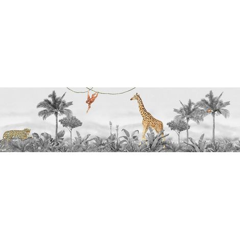 Frise murale auto-collante animaux jungle – Girafe, léopard, singe – 10 cm x 500 cm – Impression numérique haute qualité – Ag Art