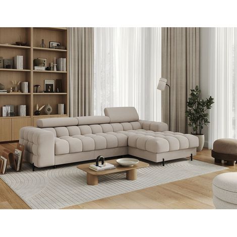 Ecksofa mit Schlaffunktion Sofa FERROL Stoff Paros Beige Ottomane Rechts (1/5)